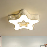 Led Nursery Ceiling Flush Light - Macaroon Pentagram Design In White/Pink/Blue