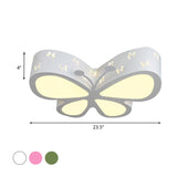 Kids Led Flushmount Ceiling Lamp - Metal Butterfly Flush Mount Lighting Fixture In Pink/White/Green