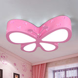 Kids Led Flushmount Ceiling Lamp - Metal Butterfly Flush Mount Lighting Fixture In Pink/White/Green