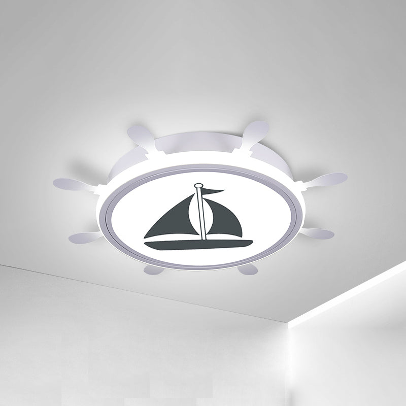 Mediterranean Acrylic Led Bedroom Flushmount With Sailboat Pattern | Rudder Flush-Mount Light