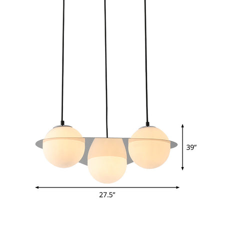 Modern White Glass Globe Cluster Pendant Light - 3-Lights Living Room Ceiling Fixture With Mirror