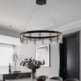Modernist Smoky Grey Glass Led Pendant Light With Black Circle Design