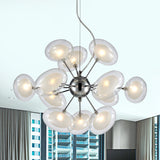 Modernist Dual Oblate Glass 12-Light Chrome Hanging Chandelier - Burst Lighting Fixture Clear
