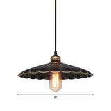 Vintage Industrial Black Metal Pendant Ceiling Light | Scalloped Hanging 10 Or 14 Ideal For