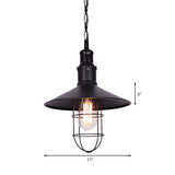 Conic Shade Suspension Light With Wire Guard - Nautical Black Pendant Lighting