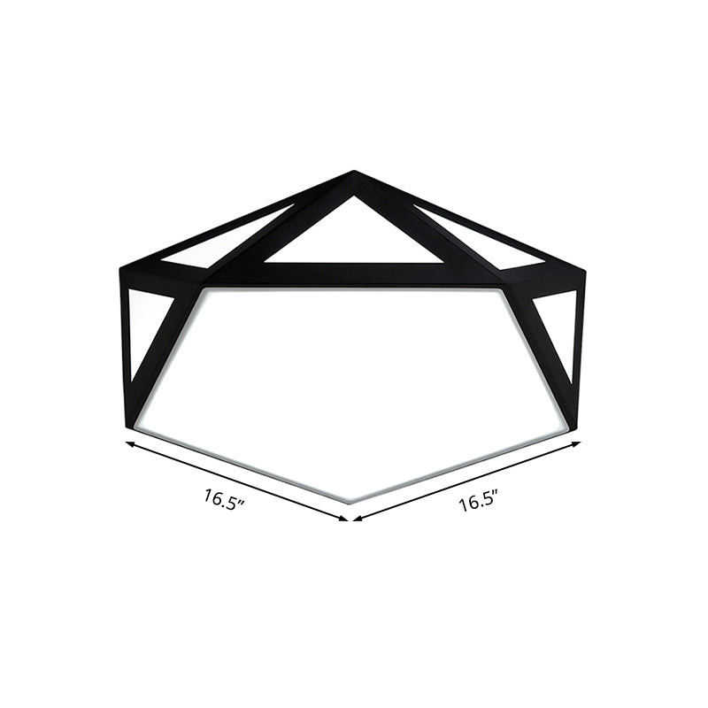 Sleek Black/White Pentagon Flush Ceiling Light With Acrylic Shade - Simple Led For Bedroom Available