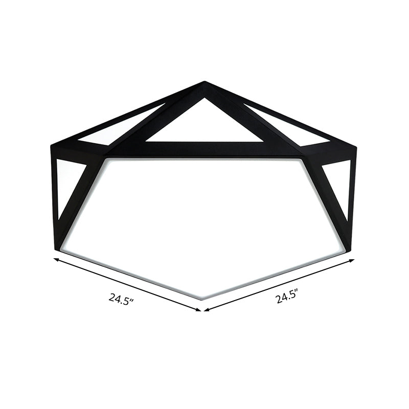 Sleek Black/White Pentagon Flush Ceiling Light With Acrylic Shade - Simple Led For Bedroom Available