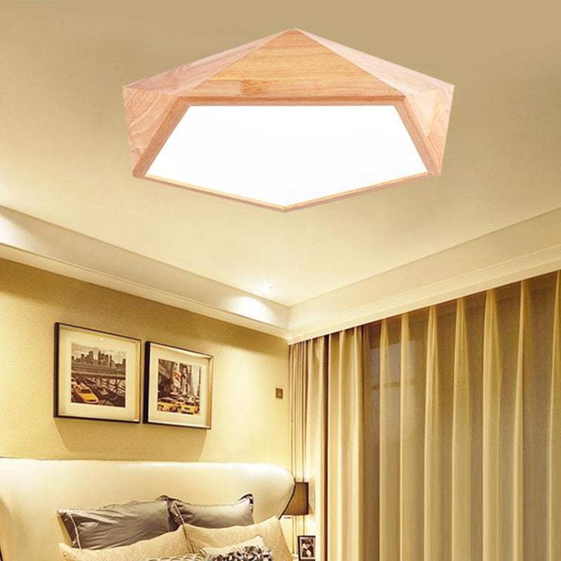 Modern Wooden Geometric Led Flush Mount Ceiling Lamp 15/19 Wide