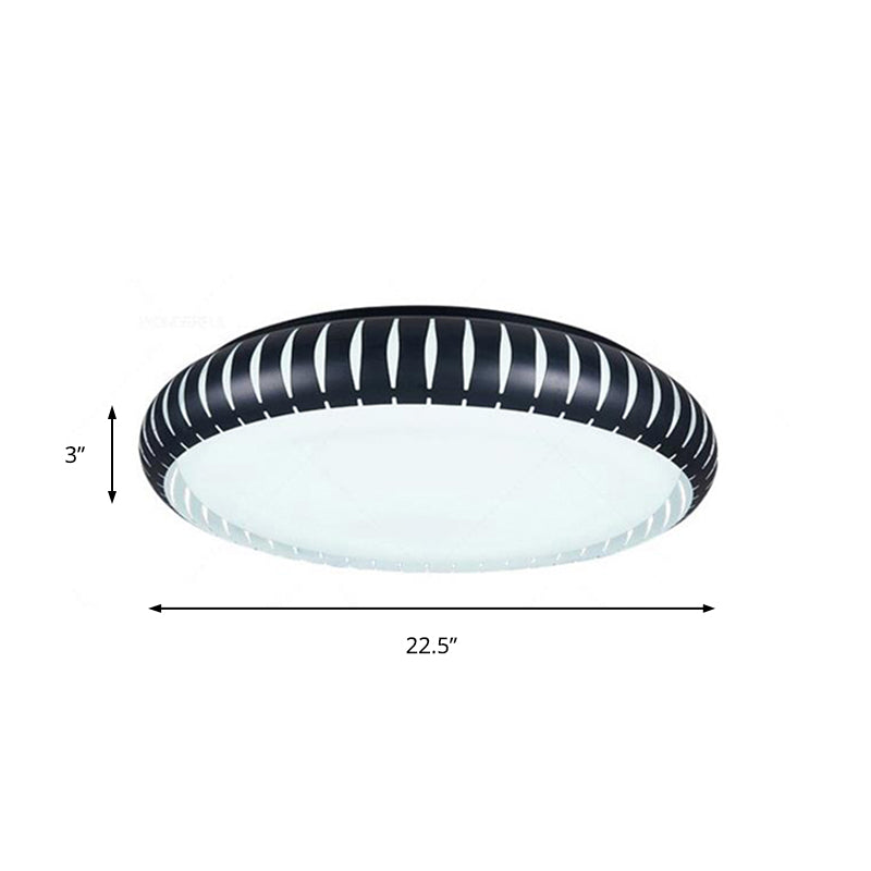 Simple Metal Led Ceiling Flush Mount Light White/Black With Hollow Shade For Living Room