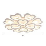 Heart Acrylic Shade Flush Mount Light For Bedroom - White Ceiling Lamp In Warm/White/Natural 9/12/15