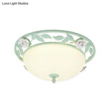 15’/19’ Korean Flower Metal Bowl Ceiling Light - 1 Head Flush Mount Fixture In Pink/Blue/Green