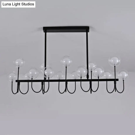 15-Light Black Ceiling Light: Modern Clear Glass Globe Pendant With Adjustable Hanging Cord