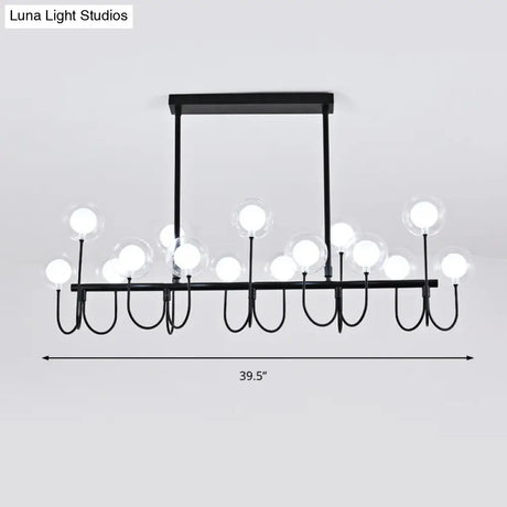 15-Light Black Ceiling Light: Modern Clear Glass Globe Pendant With Adjustable Hanging Cord