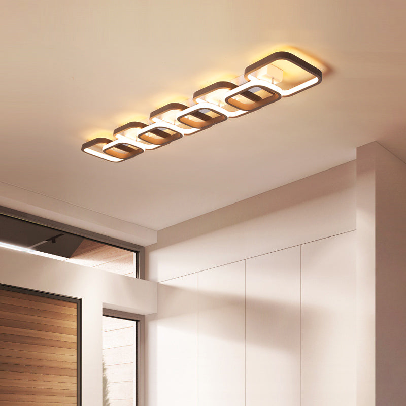 Simple Square Flush Mount Ceiling Lamp - Brown/Warm White 2/3/4 Heads Ideal For Hallways
