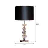 Contemporary Crystal Globe Table Lamp With Beveled Design Barrel Fabric Shade - 1 Light