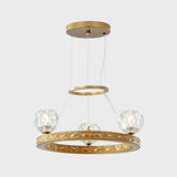 Modern 3-Head Crystal Prism Gold Chandelier With Ring Design