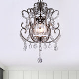 Crystal Suspension Light With Curvy Arm - Contemporary 1-Head Lantern Down Lighting In