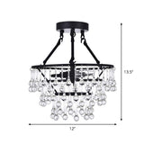 Black Crystal 2-Light Semi Flush Chandelier With Contemporary Design