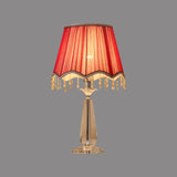 Traditional Fabric Scalloped Shade Nightstand Lamp - Red/Blue/Green/Beige 1 Head Crystal Table Light