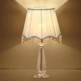 Traditional Fabric Scalloped Shade Nightstand Lamp - Red/Blue/Green/Beige 1 Head Crystal Table Light