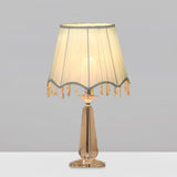 Traditional Fabric Scalloped Shade Nightstand Lamp - Red/Blue/Green/Beige 1 Head Crystal Table Light