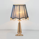 Traditional Fabric Scalloped Shade Nightstand Lamp - Red/Blue/Green/Beige 1 Head Crystal Table Light