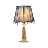 Traditional Fabric Scalloped Shade Nightstand Lamp - Red/Blue/Green/Beige 1 Head Crystal Table Light