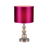 Purple Fabric Nightstand Lamp With Clear Crystal Orbs - Traditional Cylinder Shaded Table Light