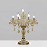 Traditional Clear Crystal Candelabra Table Lamp - 5/6/7 Heads Chrome Nightstand Light