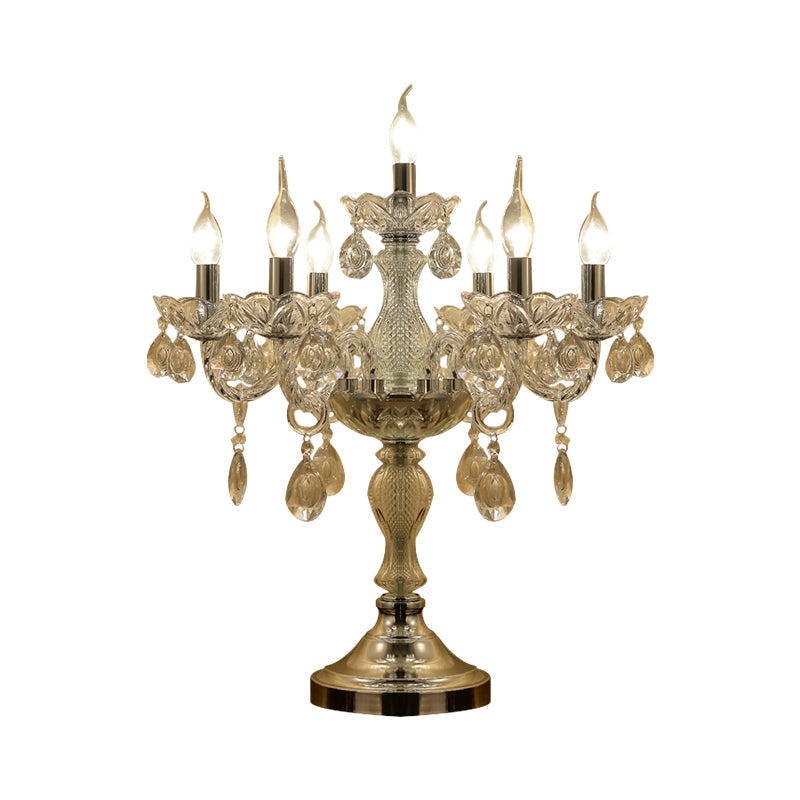 Traditional Clear Crystal Candelabra Table Lamp - 5/6/7 Heads Chrome Nightstand Light