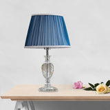 Traditional Pleated Crystal Nightstand Lamp With Fabric Shade - Yellow/Blue Parlor Table Light Blue