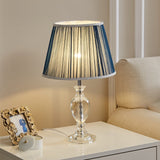 Traditional Pleated Crystal Nightstand Lamp With Fabric Shade - Yellow/Blue Parlor Table Light