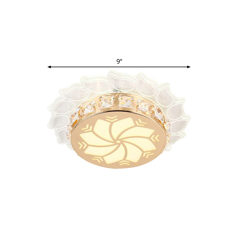 Modern Gold Finish Led Ceiling Lamp With Clear Crystal Cherry Blossom Design And Multi - Color