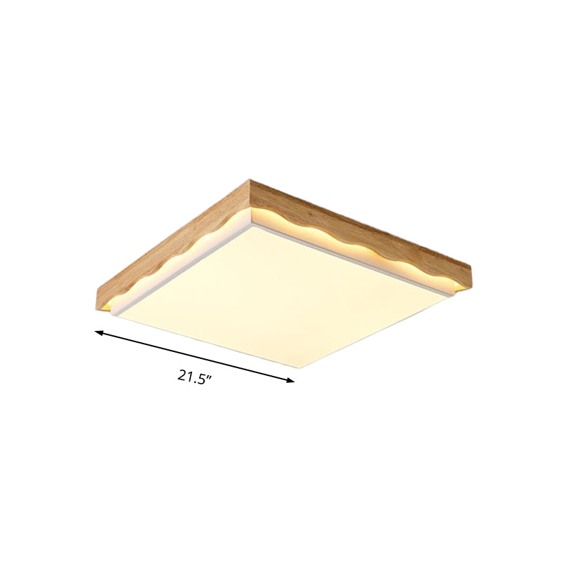 Minimalist Wood Beige Led Ceiling Light For Bedroom - Rectangular/Square Shapes In White/Warm With