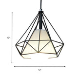 Black Diamond Cage Pendant Ceiling Light Farmhouse Metal Hanging Lamp With Fabric Shade 1 For Living