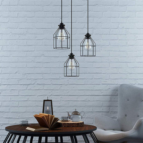 Vintage Black Metal Hanging Lamp With Single Light Cage Shade - Perfect For Coffee Shops