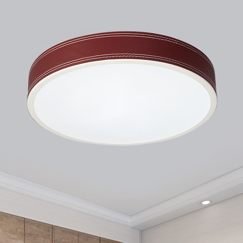 Nordic Led Disk Ceiling Light Red/Blue/Green Leather Flush Mount For Bedroom Warm/White 12/16/19.5