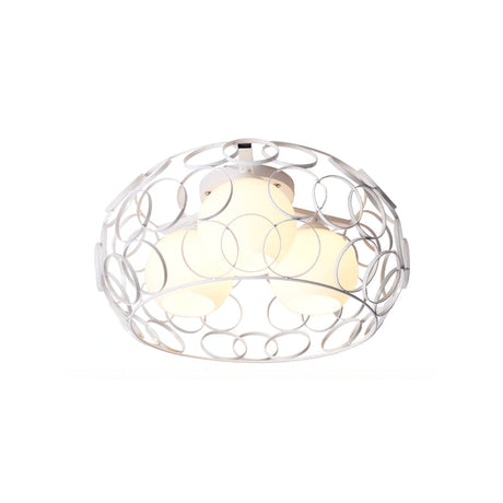 Nordic Drum Iron Cage Ceiling Light With Ball Glass Shade In White/Black Perfect For Dining Rooms