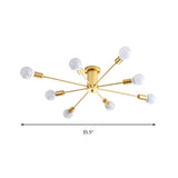 Contemporary Gold Starburst Ceiling Chandelier - Flush Mount Light For Bedroom (6/8/10 Heads)