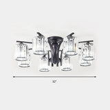 Crystal Shade Nordic Metal Semi Flush Mount Light (6/8/10 Lights) - Black Ceiling Fixture