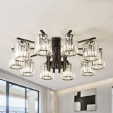 Crystal Shade Nordic Metal Semi Flush Mount Light (6/8/10 Lights) - Black Ceiling Fixture 10 /