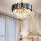 Tiered Vintage Stainless Steel Chandelier With Crystal Block - Silver Pendant Light For Living Room