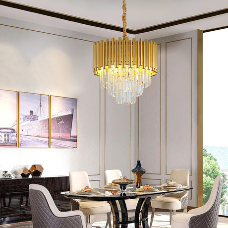 Contemporary 3-Tier Circle Hanging Lamp - Brass Finish / 16