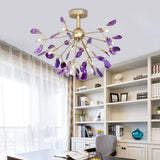 Nordic Metal And Agate Gold Semi Flush Mount Ceiling Fixture For Bedroom