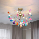 Nordic Metal And Agate Gold Semi Flush Mount Ceiling Fixture For Bedroom / D
