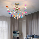 Nordic Metal And Agate Gold Semi Flush Mount Ceiling Fixture For Bedroom