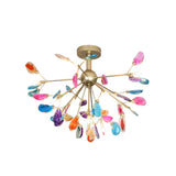 Nordic Metal And Agate Gold Semi Flush Mount Ceiling Fixture For Bedroom
