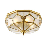 Farmhouse Ceiling Mounted Flush Light Fixture Cream Glass Brass Domed 3/4 Bulbs 14’/18’ Wide