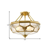 Opaline Glass Brass Semi Flush Mount Ceiling Lamp 3/4 Lights Faceted Dome Country Print 14/18 Width