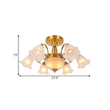 Rustic 8-Bulb Semi Mount Ceiling Lamp With Scroll Arm - Bronze/Brass/Copper Finish And Milky Glass
